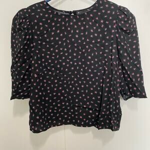 NWT AFRM Mina Women's Top Shoulder Pads Black with Pink Blossom Size XS
